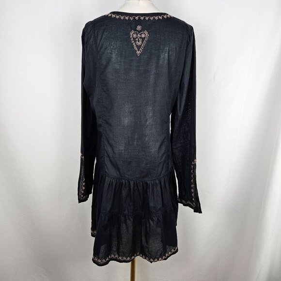Lucky Brand  Black Embroidered Tunic Dress Medium Cotton Whimsigoth Boho Cottage - Picture 3 of 10